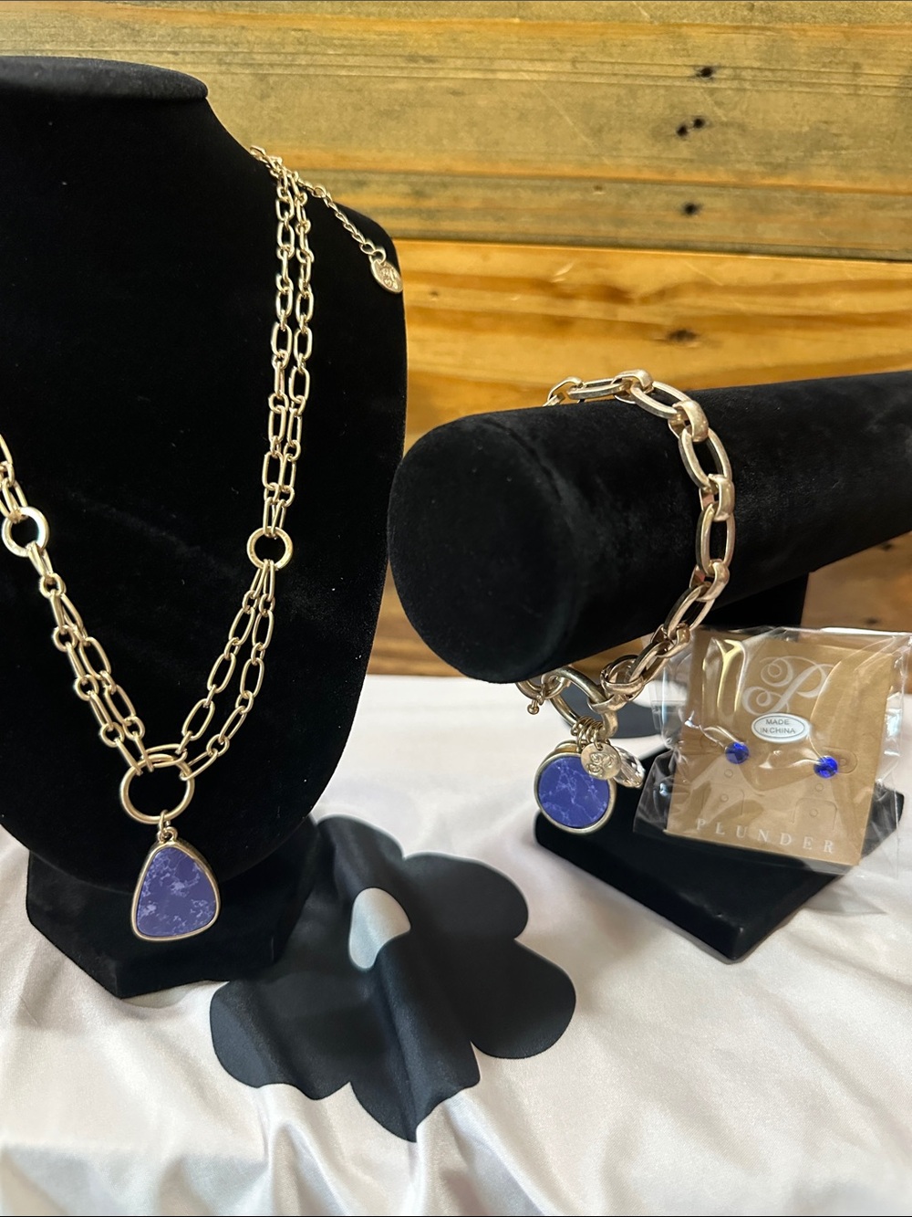 Plunder Gold-Tone Chain Necklace & Bracelet with Purple Stone Charms